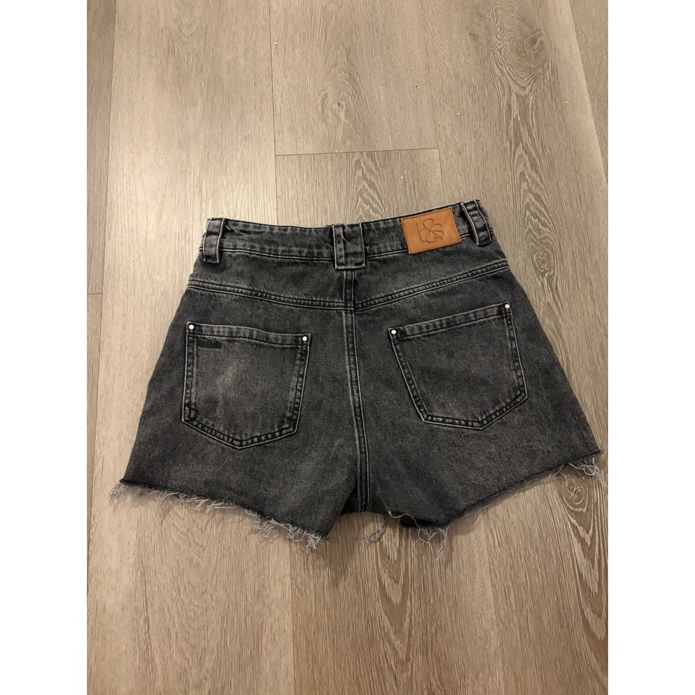 ba&sh David High Waisted Denim Shorts Grey Frayed Hem Size 2 US 6 1E23DAVI